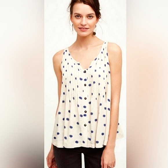 ANTHROPOLOGIE Maeve Saoma Swing Polka-Dot Sleeveless Top. Size 2 - Picture 1 of 8